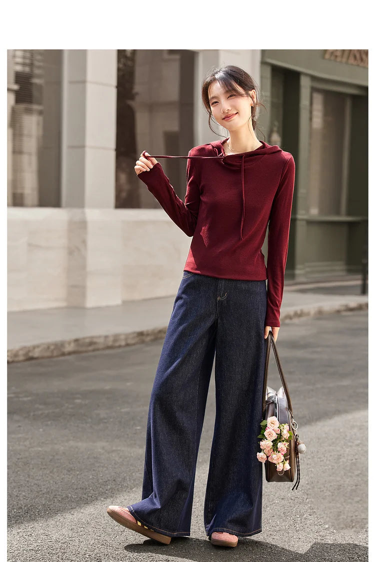 Drawstring-Neck Long-Sleeve Top