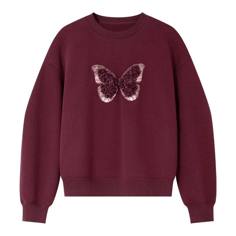 Butterfly-Applique Crew-Neck Sweatshirt