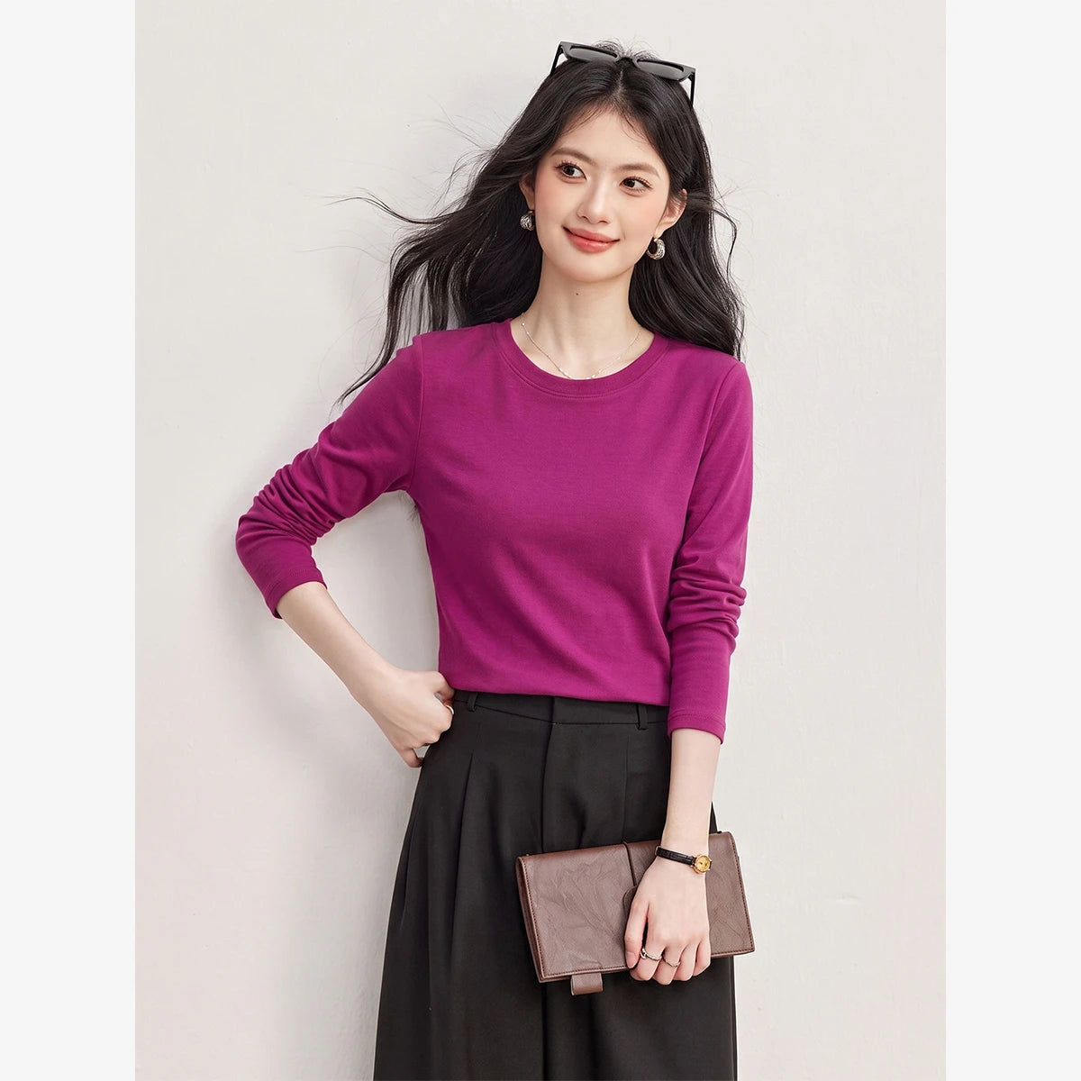 Minimal Crew-Neck Long-Sleeve Tee