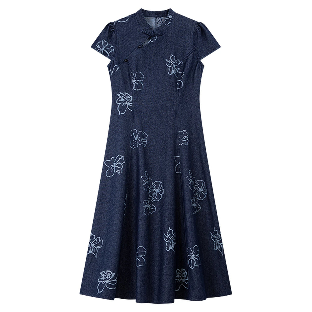 Floral Jacquard Frog-Button Midi Dress