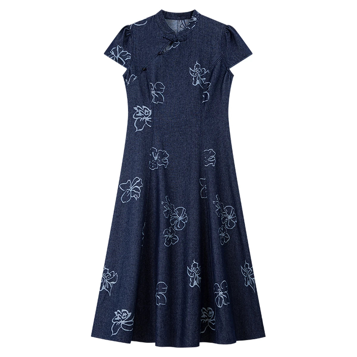Floral Jacquard Frog-Button Midi Dress