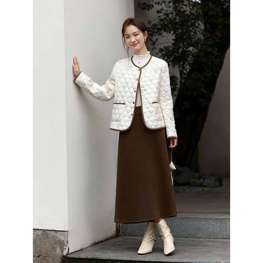 Floral Quilted Contrast-Trim Jacket