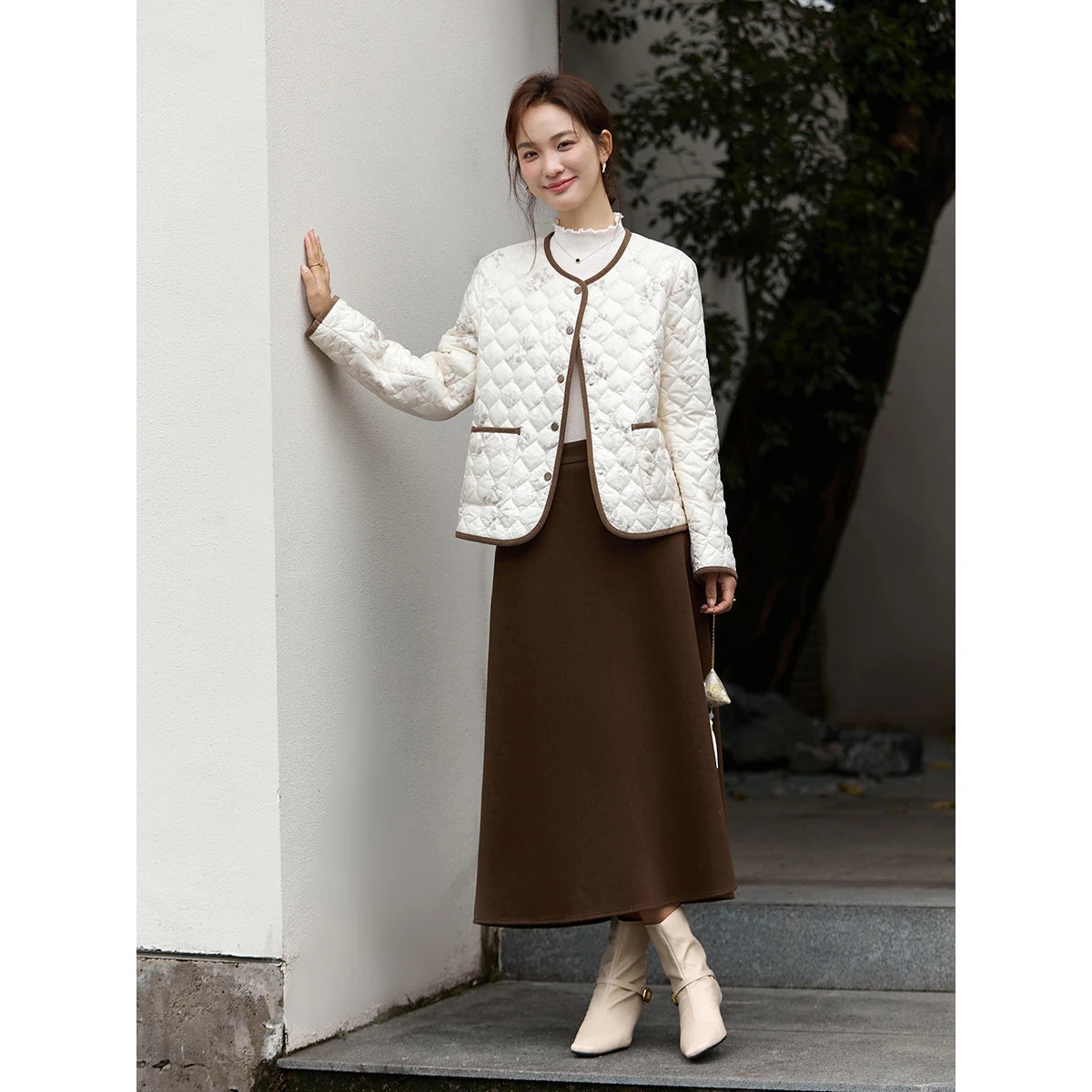 Floral Quilted Contrast-Trim Jacket