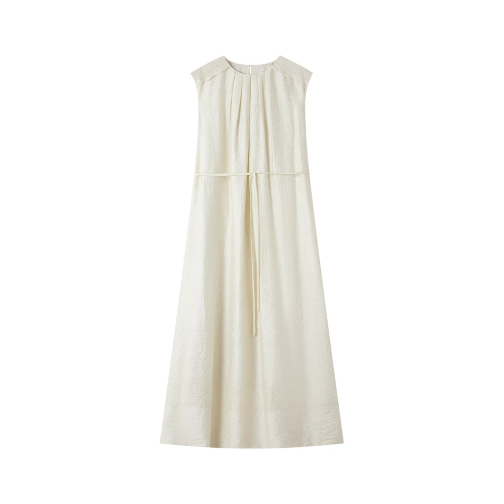 Sleeveless Pleated Shift Midi Dress