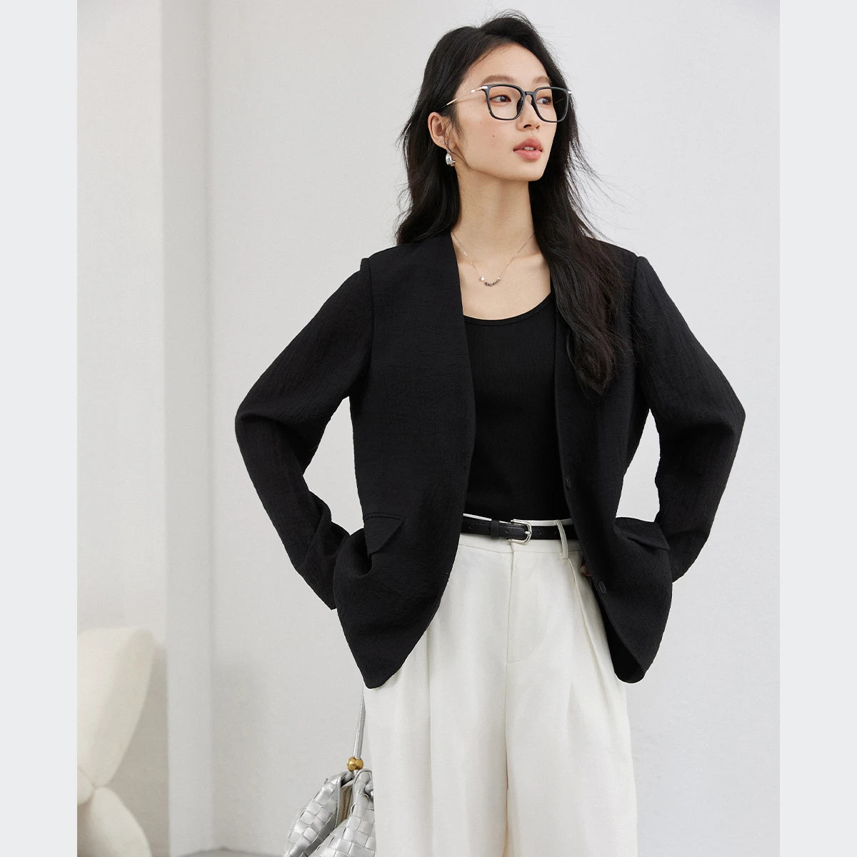Relaxed Two-Button V-Neck Blazer