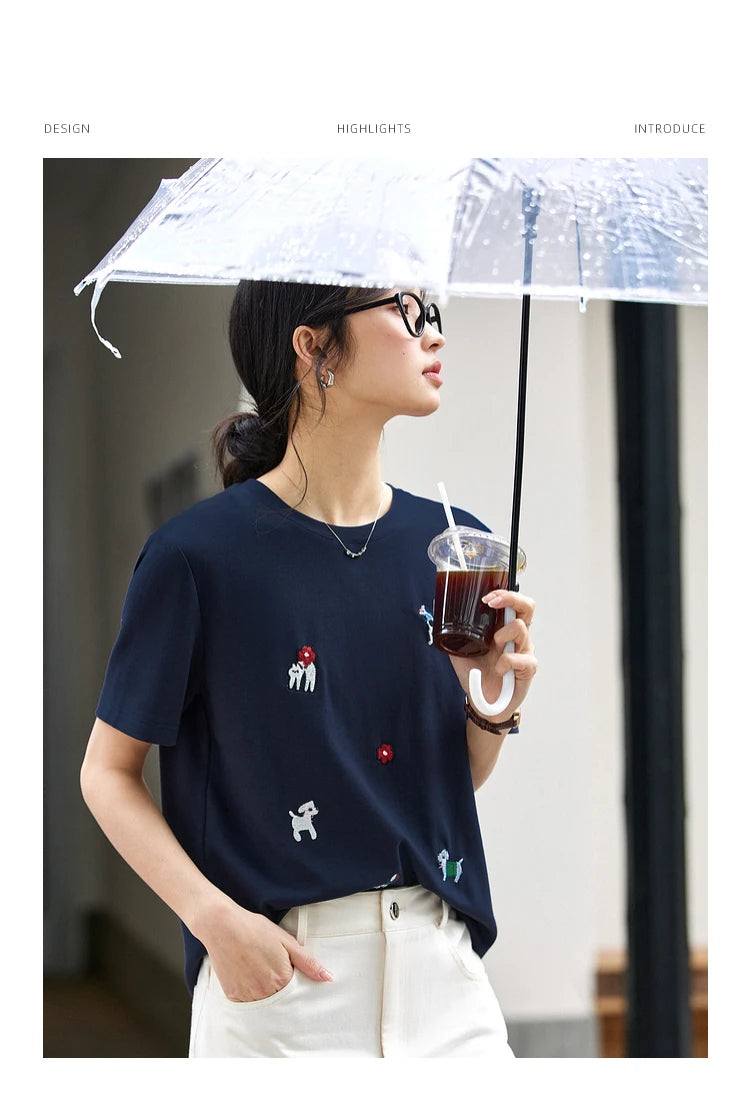 Animal-Embroidered Crew-Neck Tee