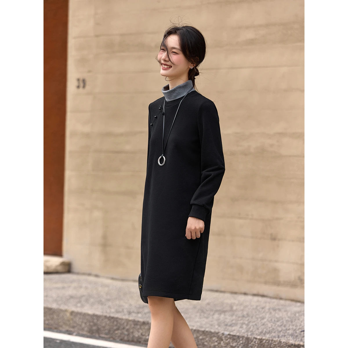Layered Turtleneck Shift Dress