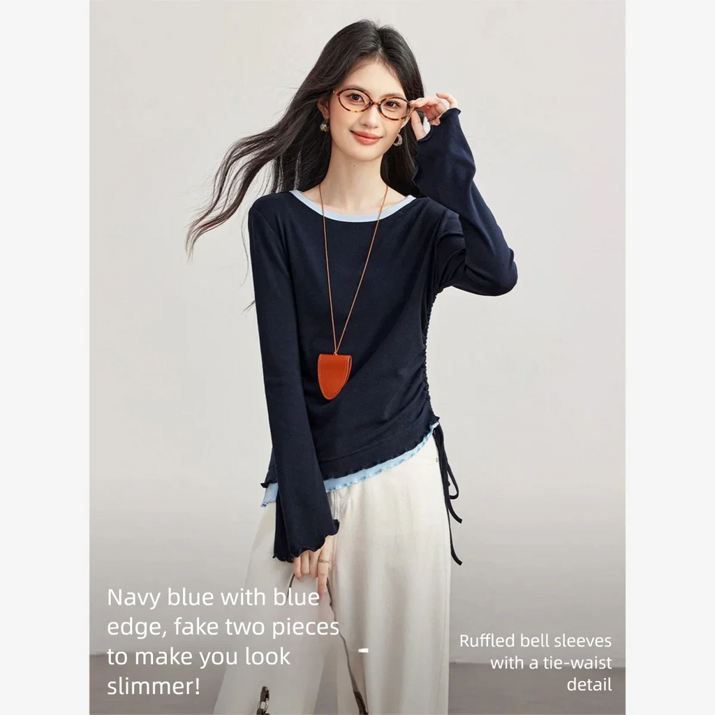 Layered Tie-Hem Long-Sleeve Top