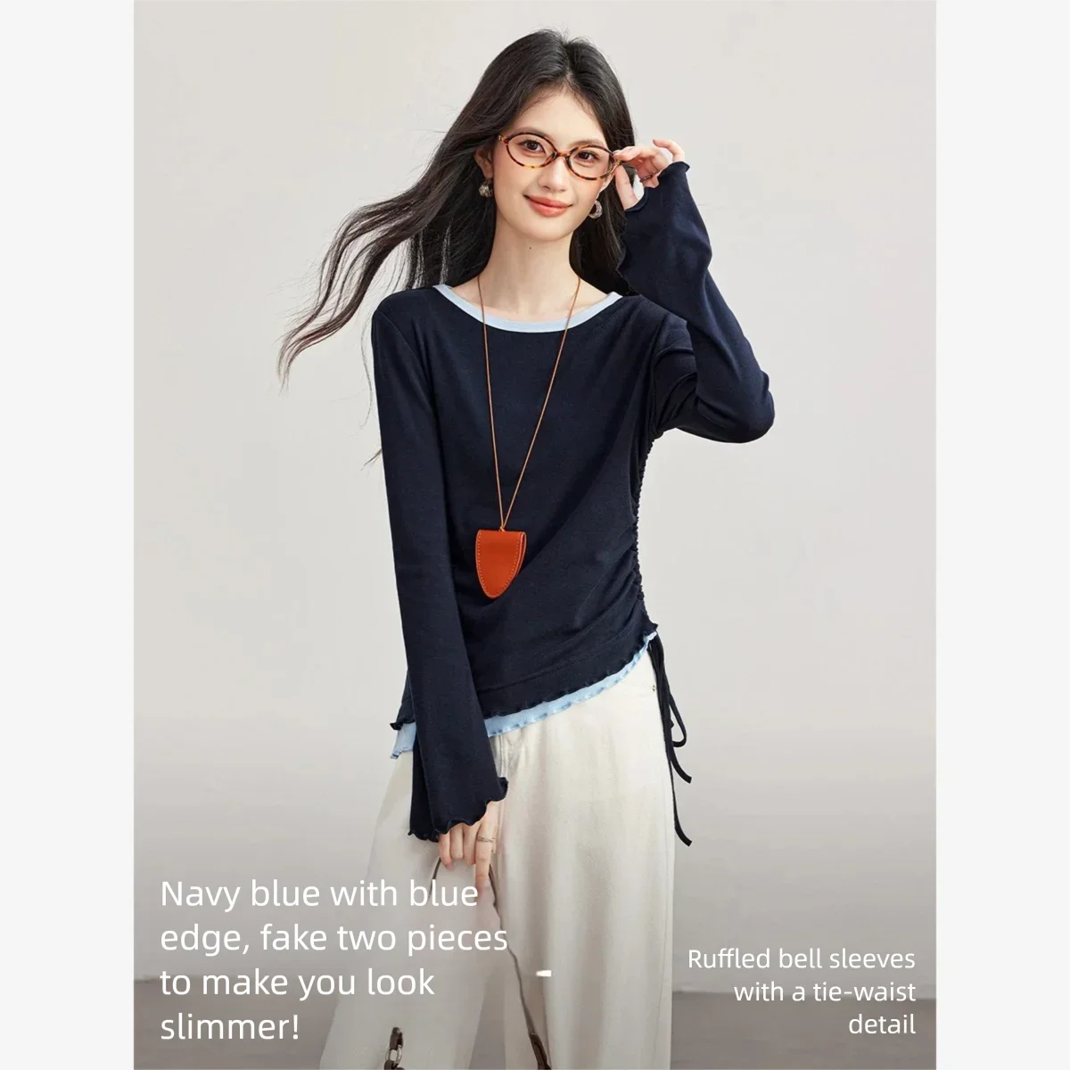 Layered Tie-Hem Long-Sleeve Top