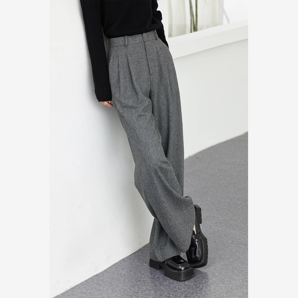 Pleat-Front Wide-Leg Trousers