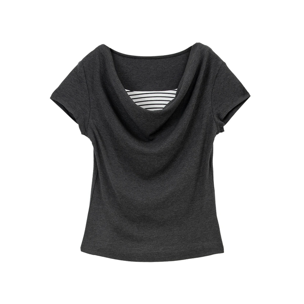 Layered Cowl-Neck Short-Sleeve Tee
