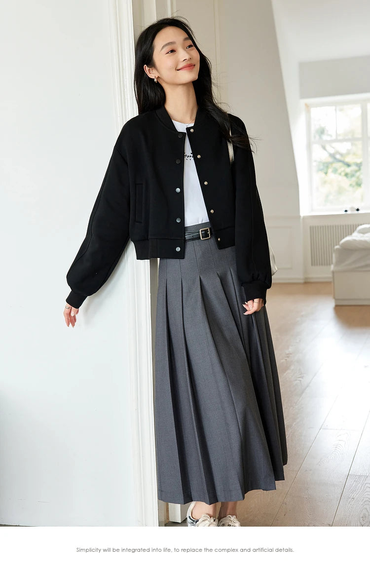 Zip-Front Cropped Bomber Jacket