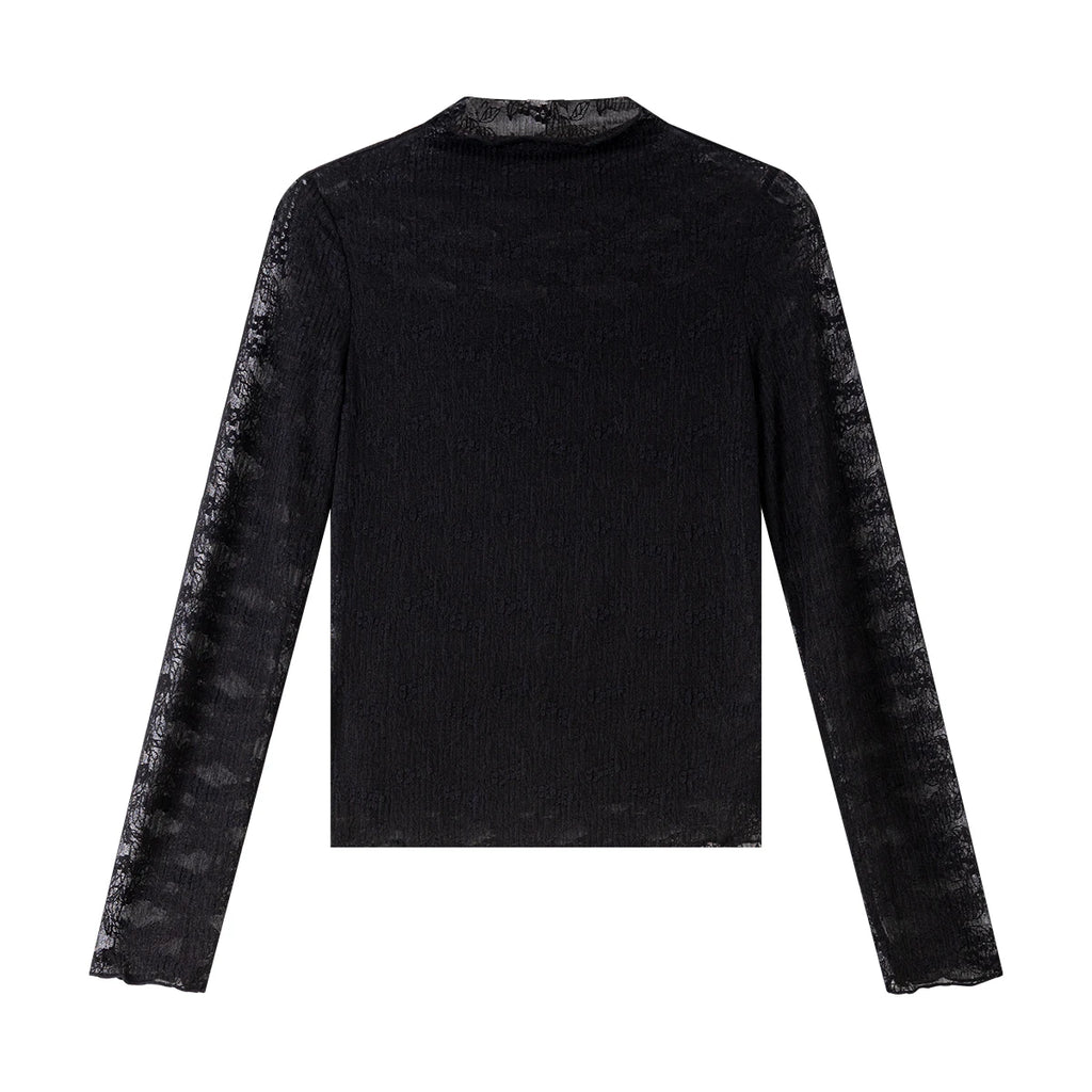 Lace-Sleeve Mock-Neck Top