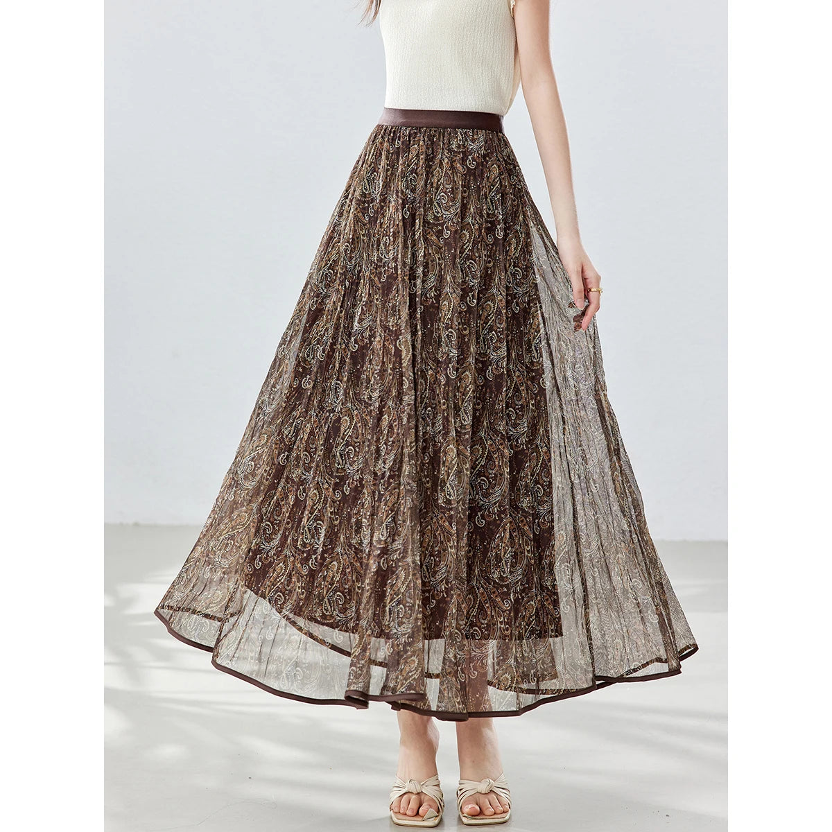 Floral Print Flared Midi Skirt