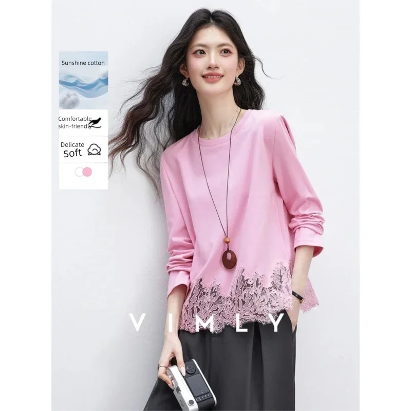 Lace-Hem Crew-Neck Long-Sleeve Tee