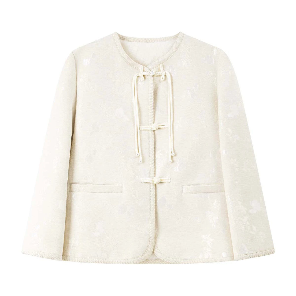 Jacquard Frog-Button Collarless Jacket