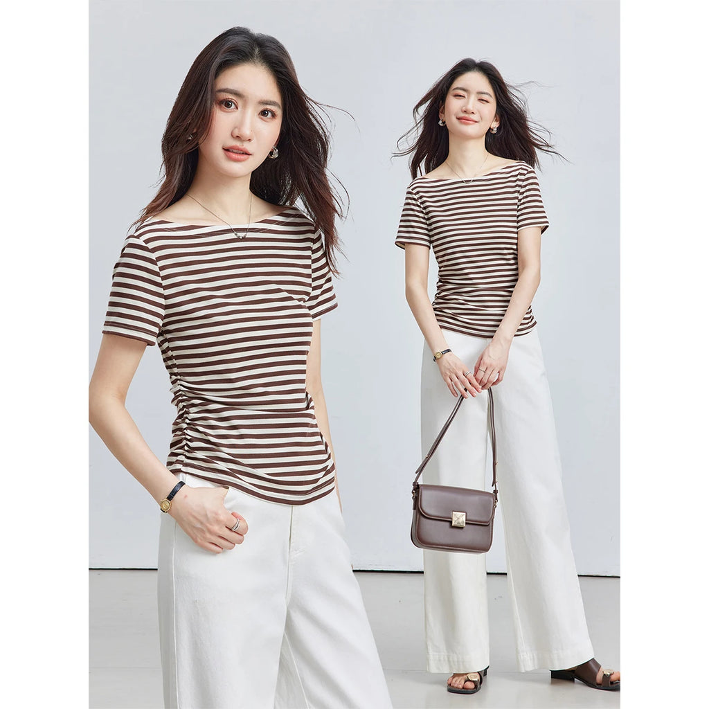 Striped Ruched Short-Sleeve Top
