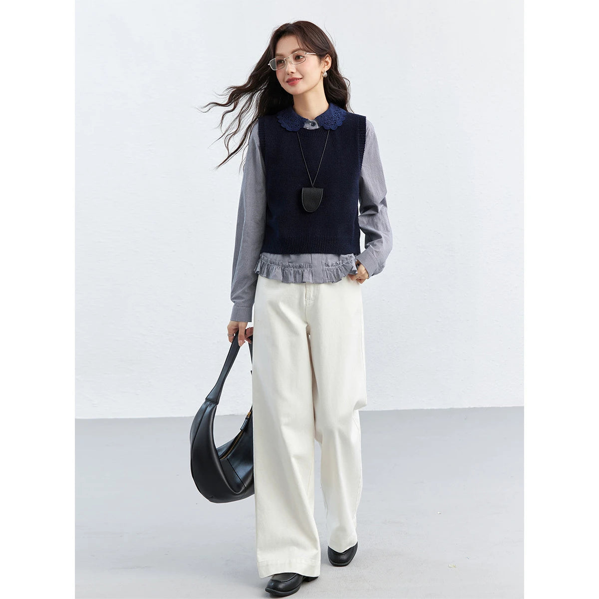 Layered Vest and Ruffle-Shirt Set