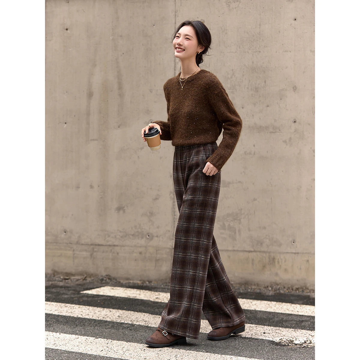 Plaid Wide-Leg Trousers
