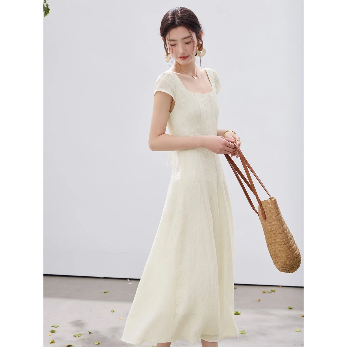 Square-Neck Puff-Sleeve Maxi Dress