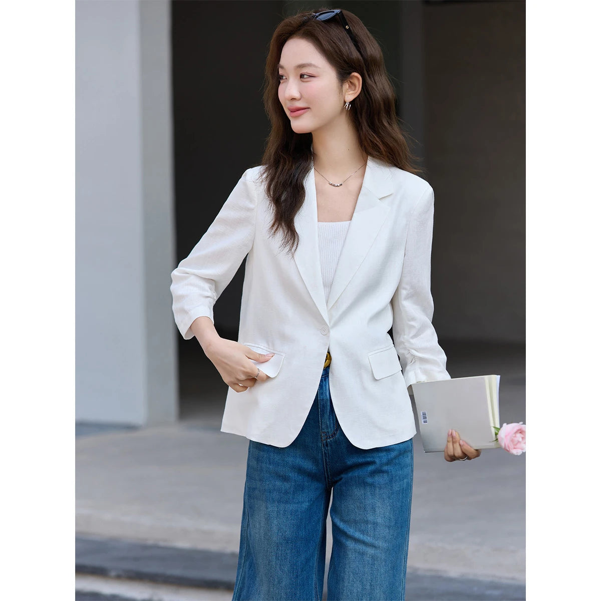 Three-Quarter-Sleeve Notched Blazer