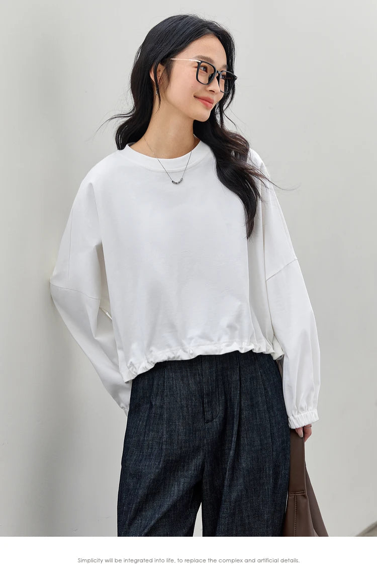 Drawstring-Hem Crew-Neck Sweatshirt