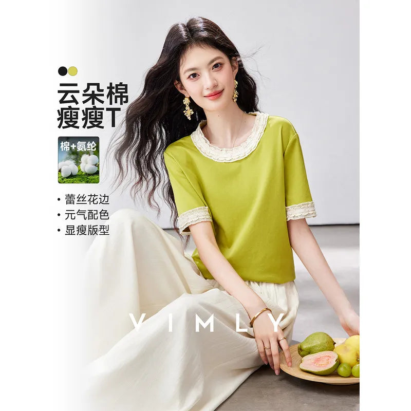 Lace-Trim Crew-Neck Short-Sleeve Tee