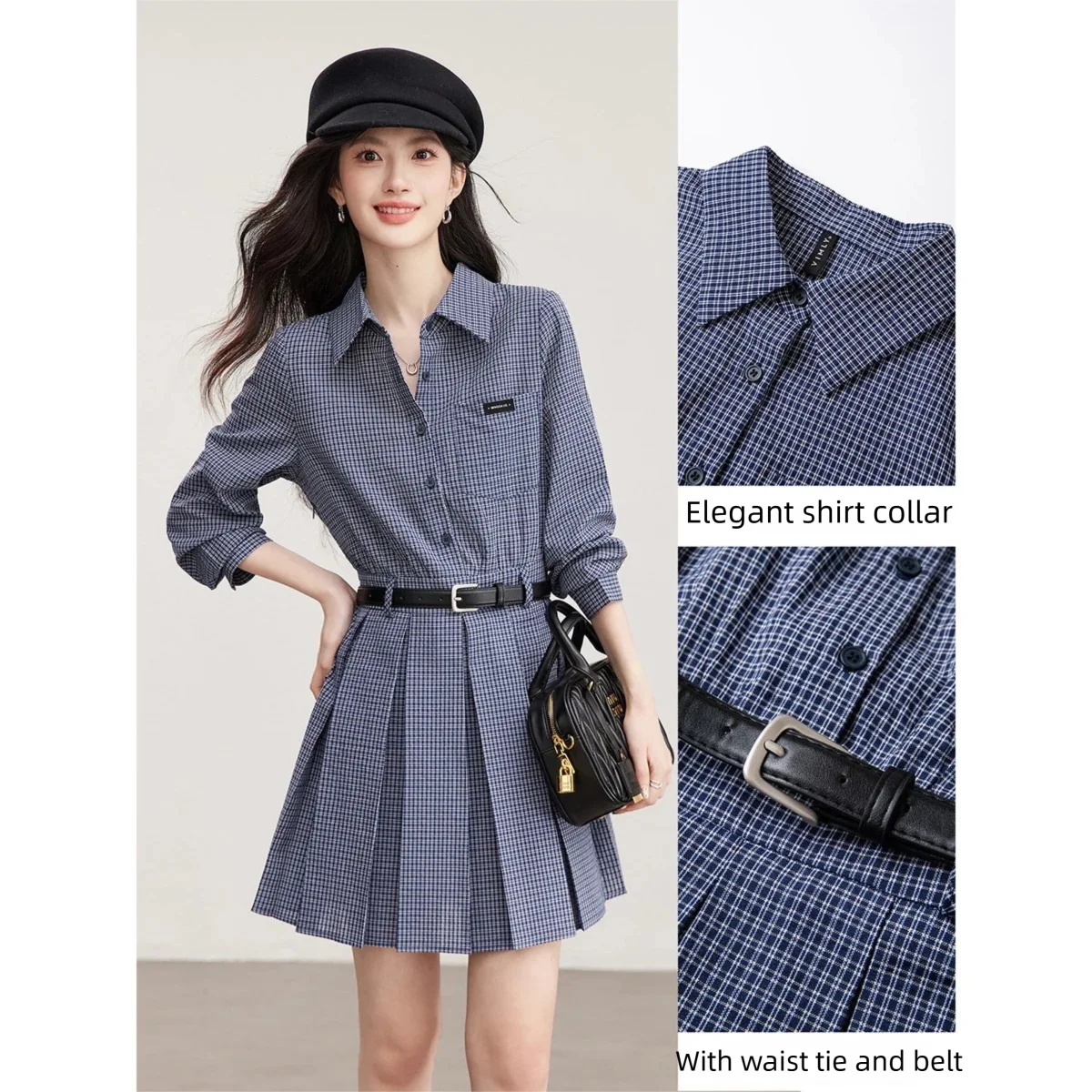 Belted Plaid Pleated Mini Dress