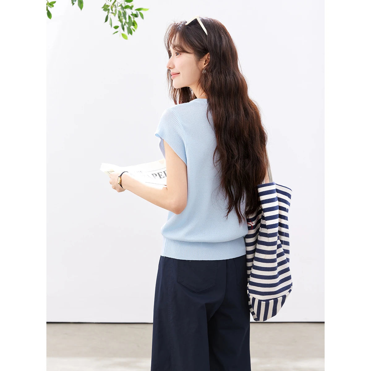 Button-Front Cap-Sleeve Knit Top