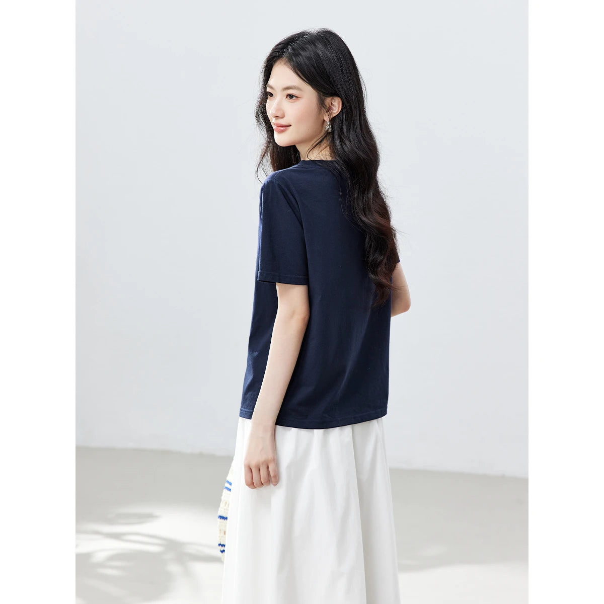 Floral Heart-Embroidered Crew-Neck Tee