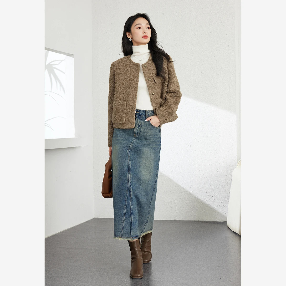 Patch-Pocket Collarless Cropped Jacket