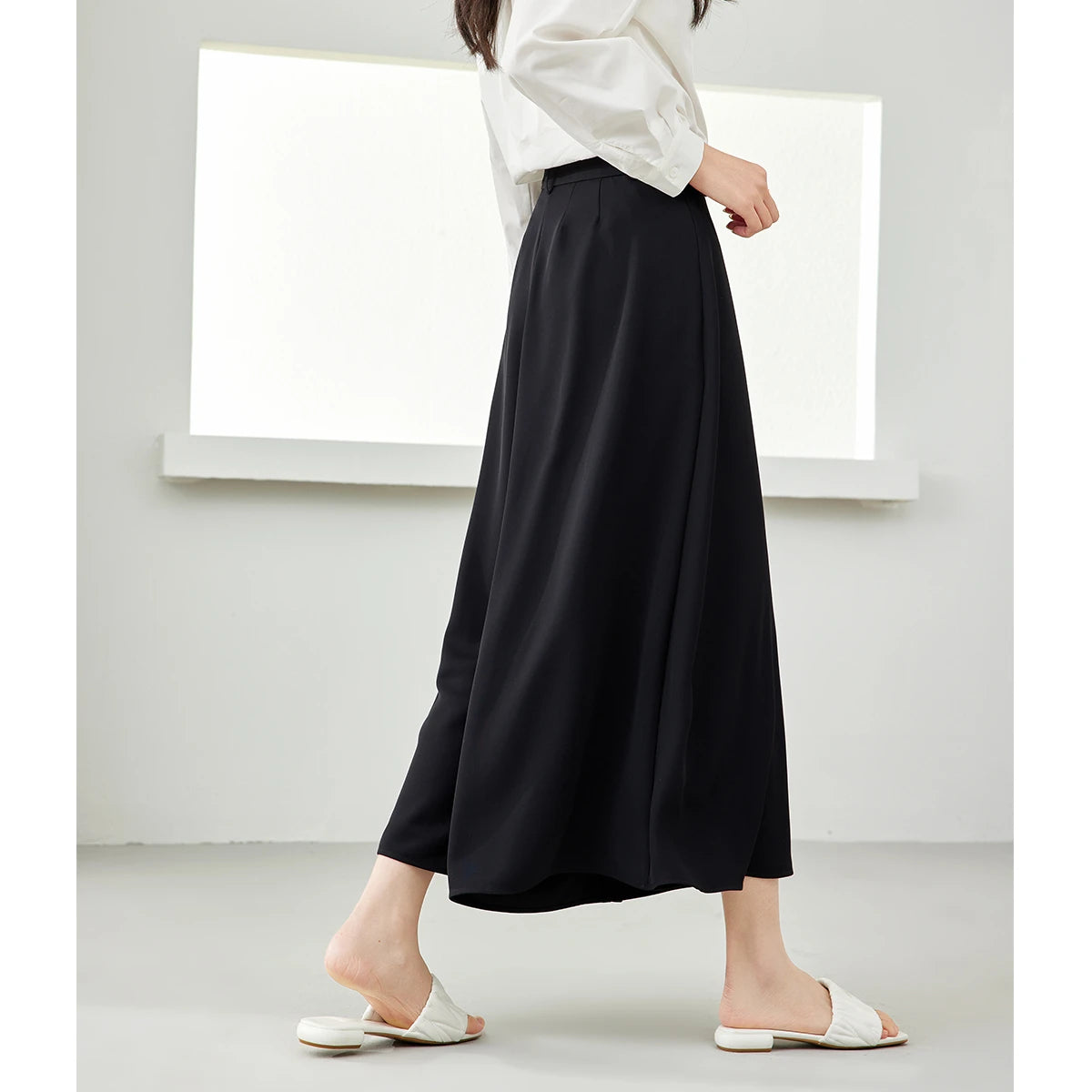 Side-Zip A-Line Midi Skirt