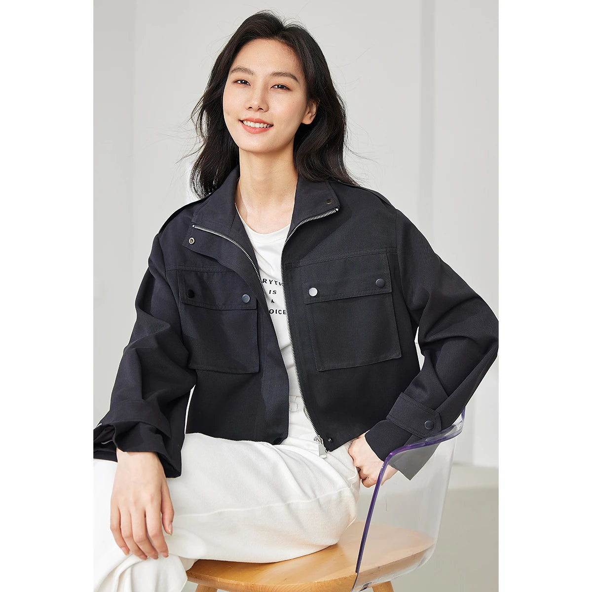 Utility-Pocket Cropped Jacket