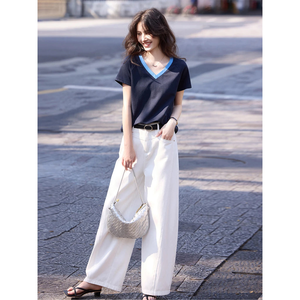 Contrast V-Neck Short-Sleeve Tee