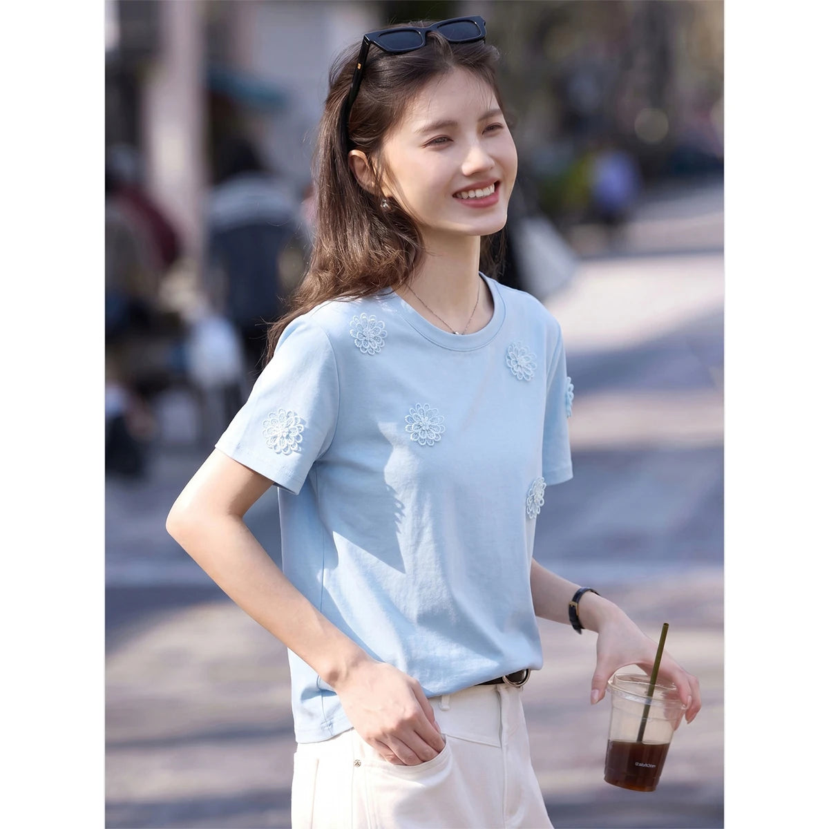 Floral Applique Short-Sleeve Tee