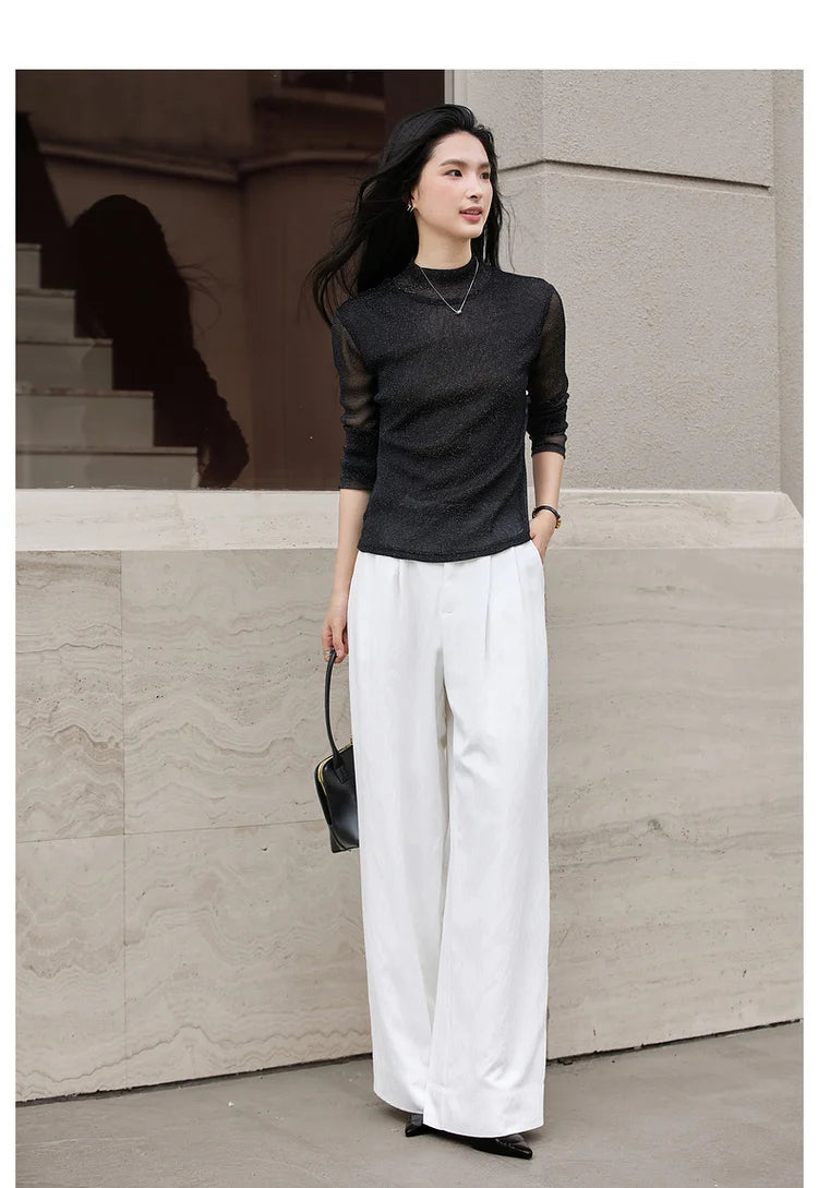 Shimmer Mock-Neck Long-Sleeve Top
