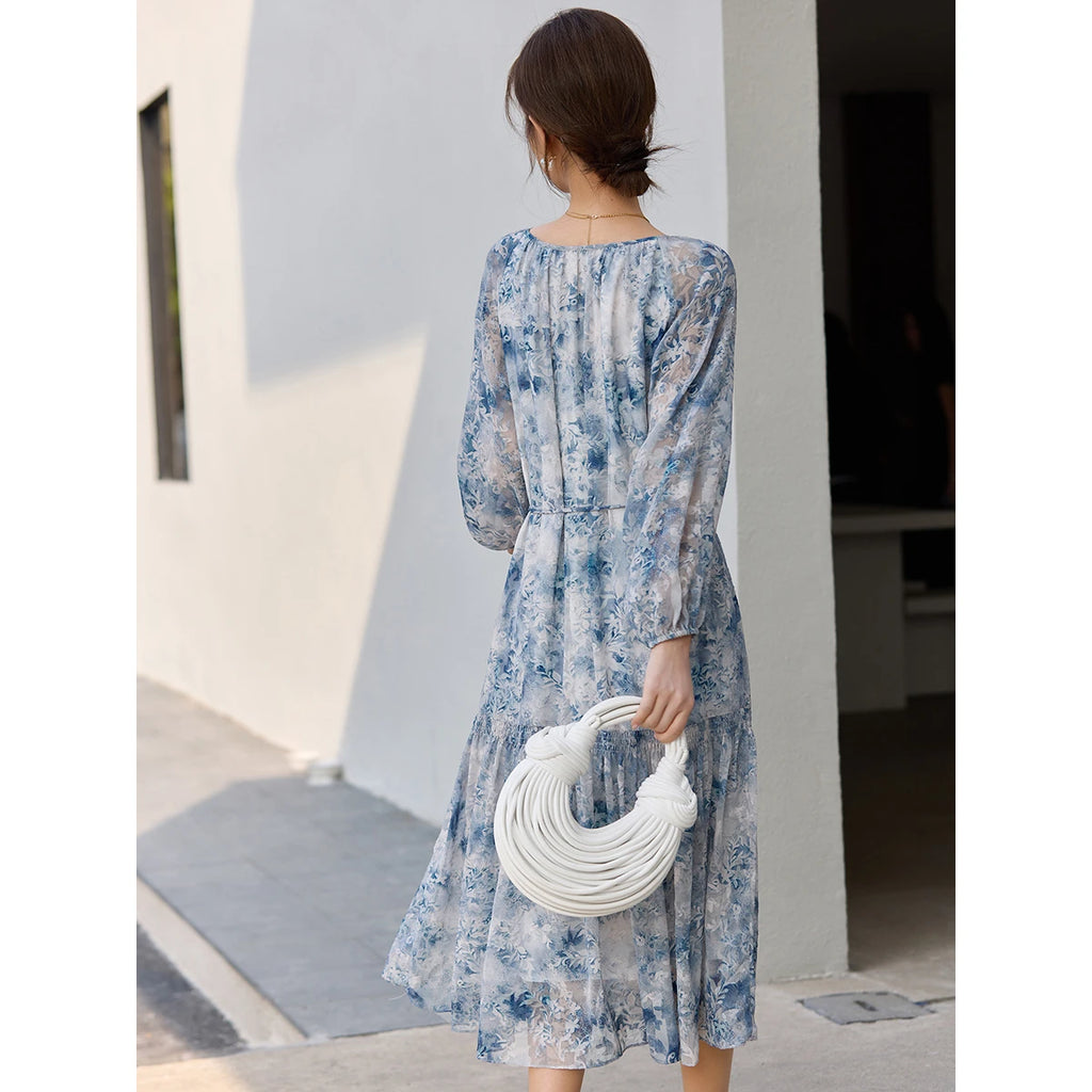 Watercolor Floral Belted Midi Dress