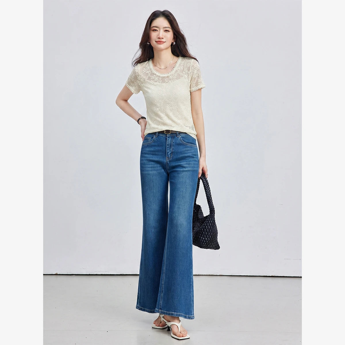 Lace Crew-Neck Short-Sleeve Top