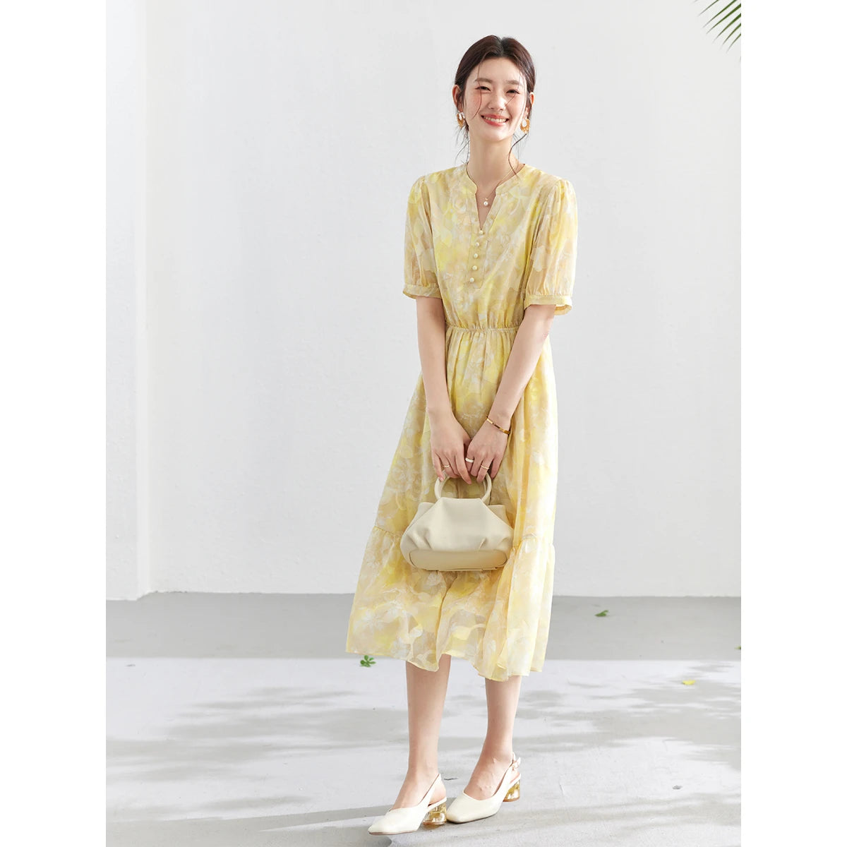 Floral Ruffle-Trim Midi Dress
