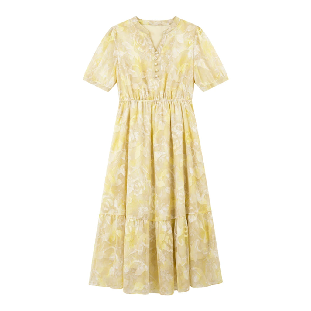 Floral Ruffle-Trim Midi Dress