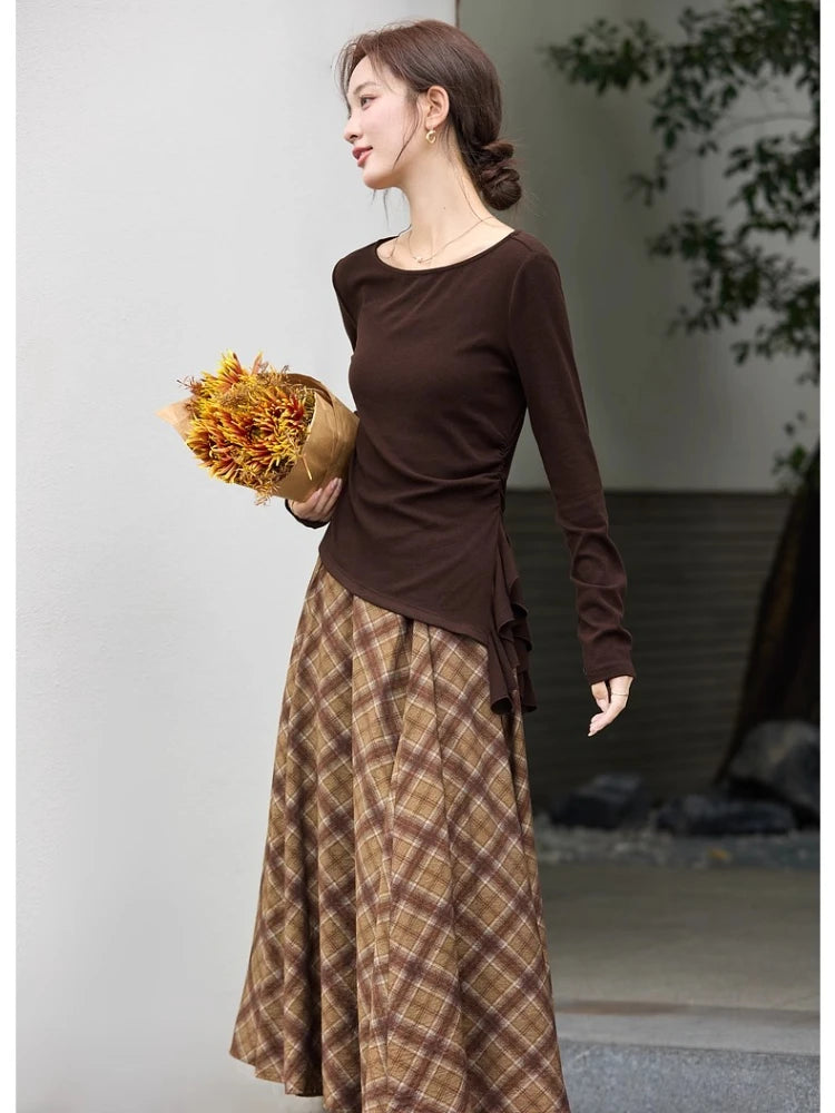 Asymmetric Ruffle-Hem Long-Sleeve Tee