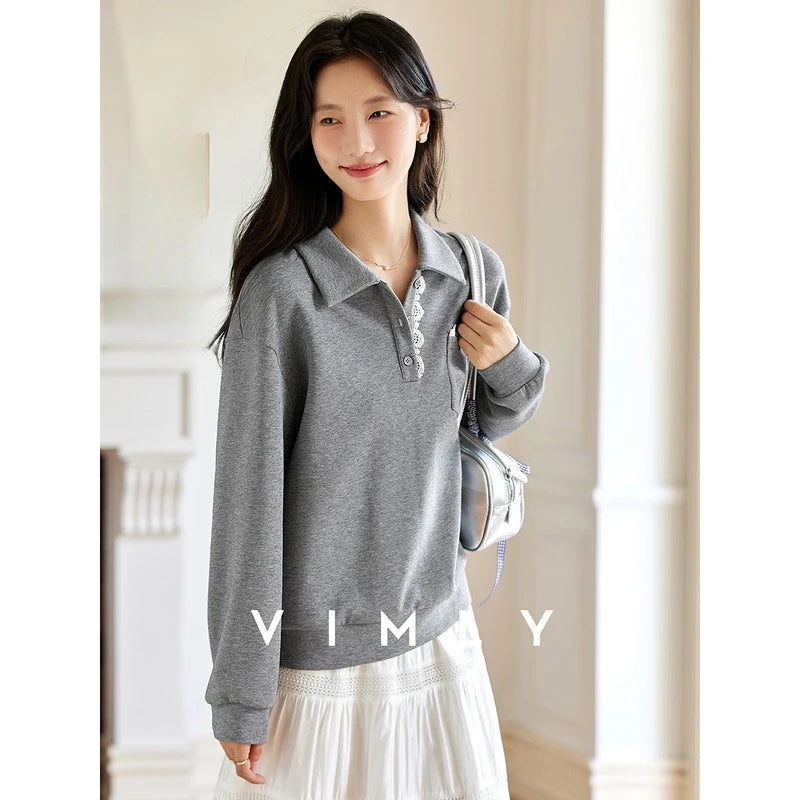 Lace-Collar Polo Sweatshirt