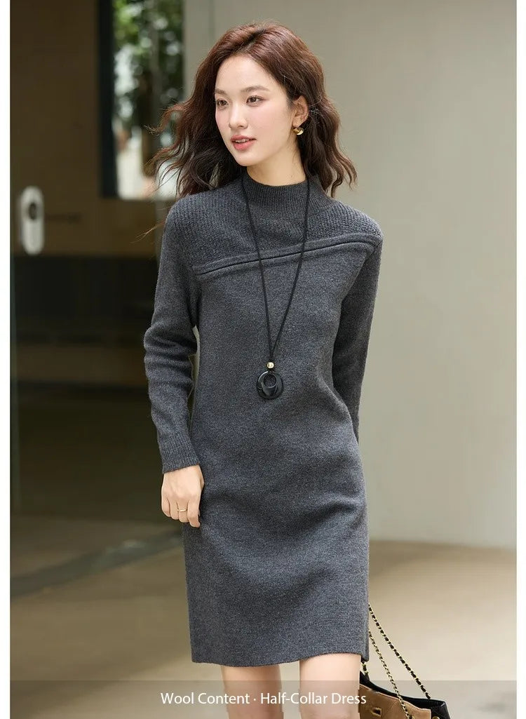 Paneled Mock-Neck Midi Dress