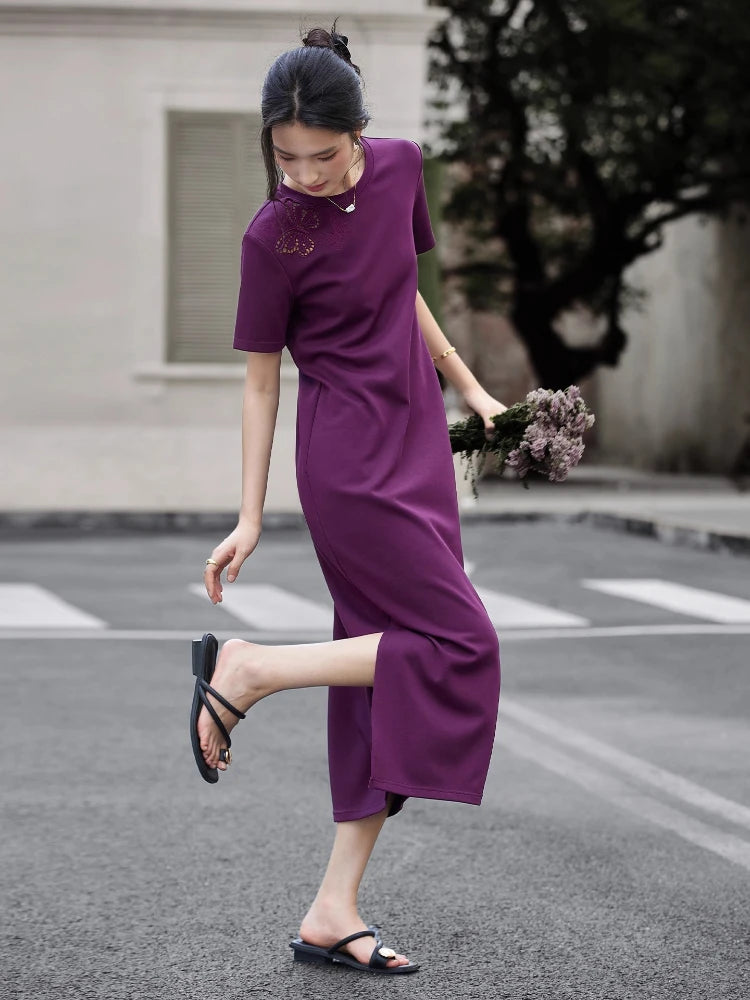 Butterfly-Embroidered Knit Midi Dress
