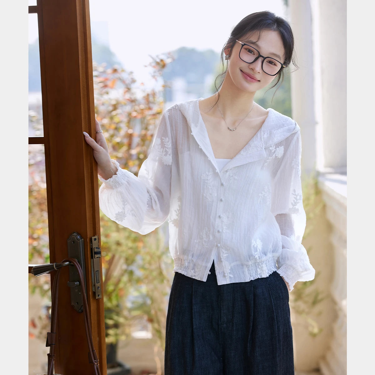 Embroidered Hooded Cropped Jacket