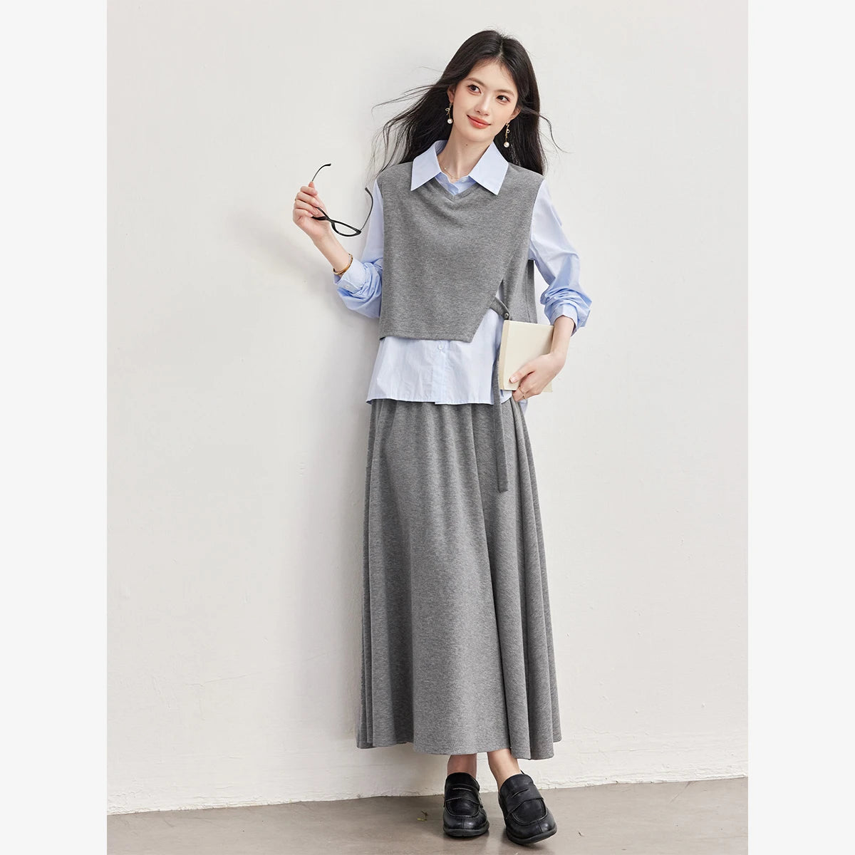 Layered Crop-Top and Pleated-Skirt Set