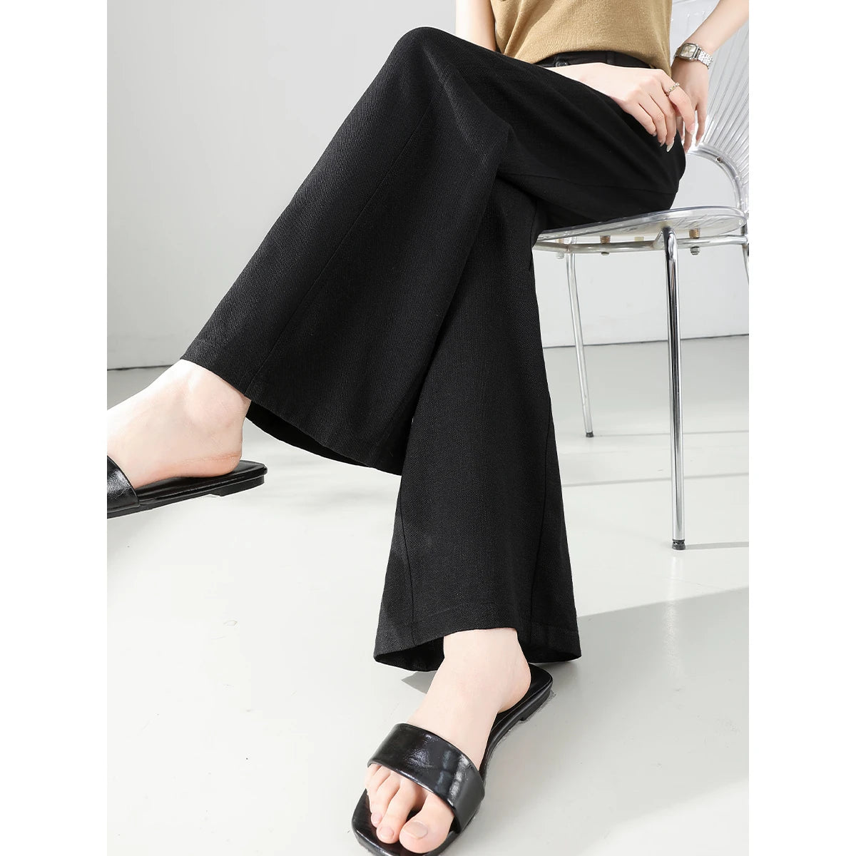 Minimal Straight Wide-Leg Trousers