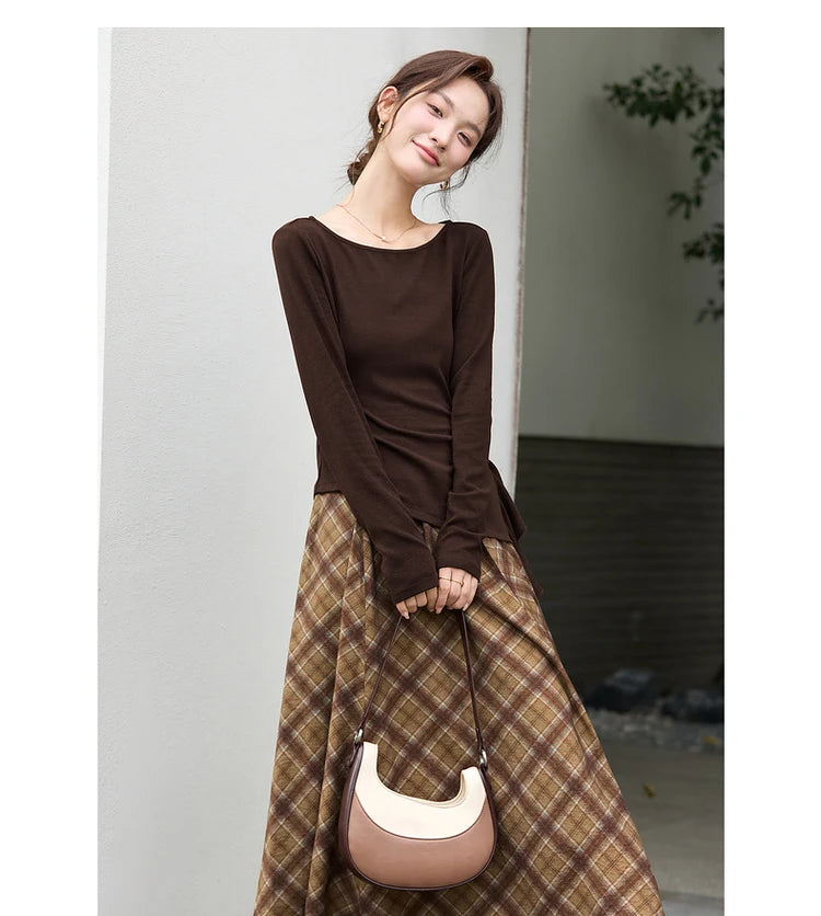 Asymmetric Ruffle-Hem Long-Sleeve Tee