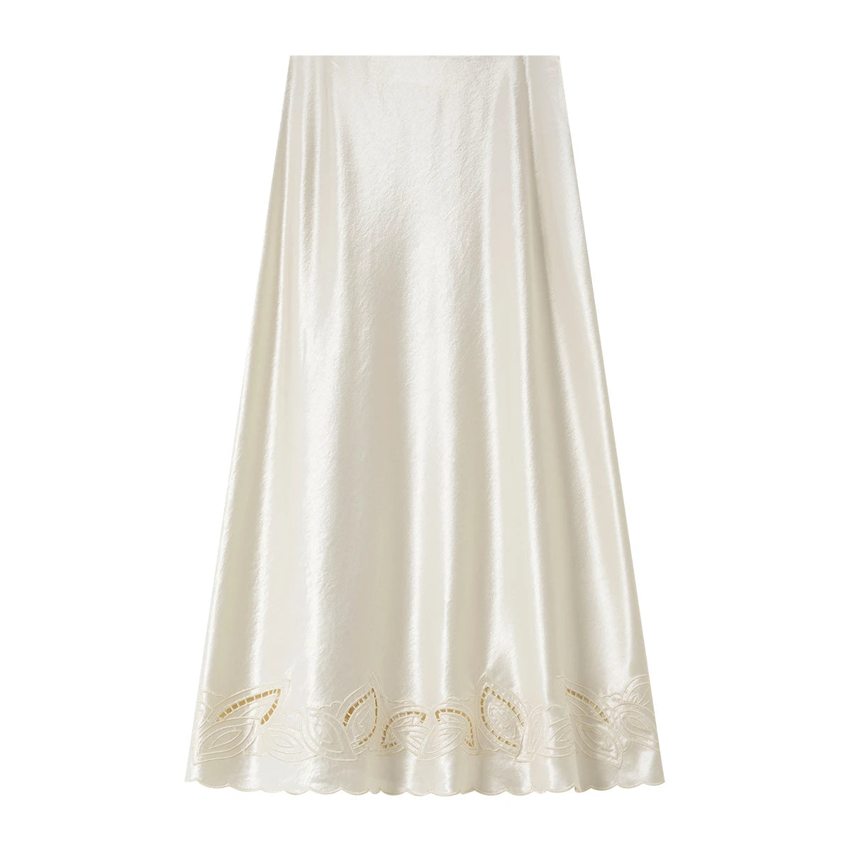 Eyelet-Hem A-Line Midi Skirt