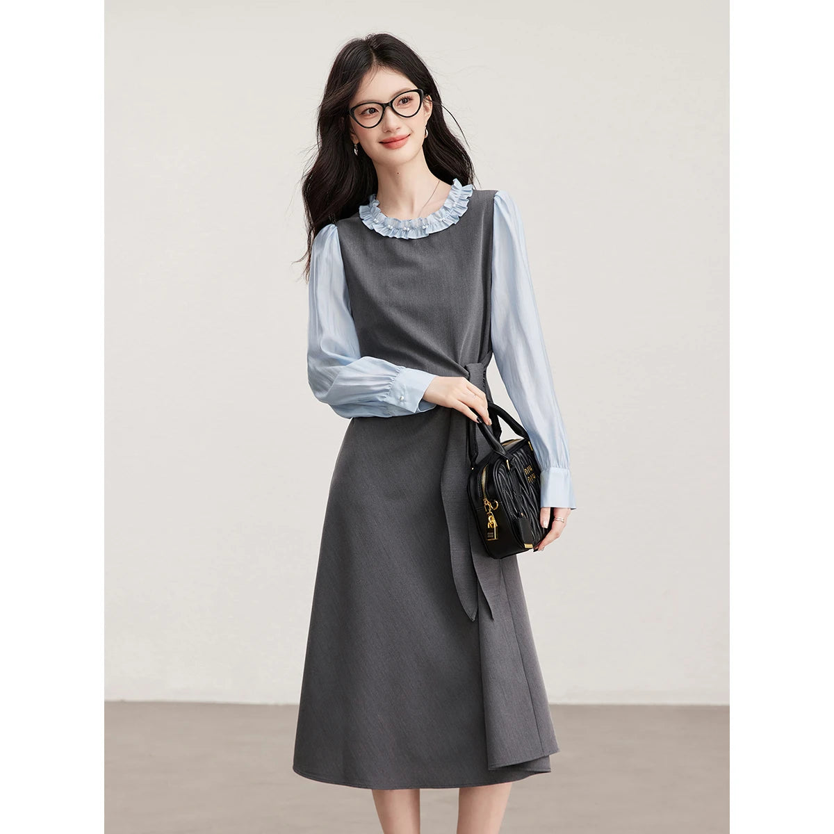 Bow-Waist Layered Midi Dress